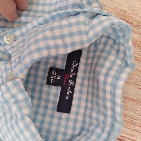 Brooks Brothers blue & white seersucker checked button down shirt sz M - Picture 6 of 7